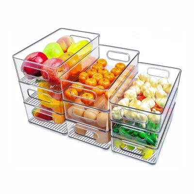 Contenedor organizador de refrigerador apilable Contenedores de contenedor de organizador de cocina transparente con asas para despensa, gabinetes, estantes, cajón